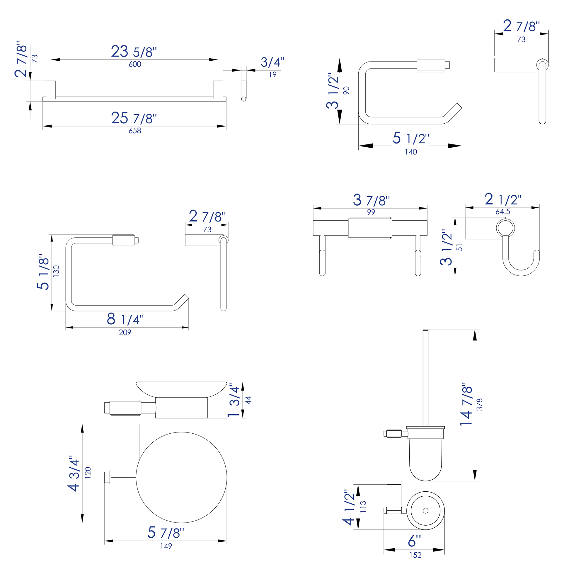 ALFI brand AB9515-PC Polished Chrome 6 Piece Matching Bathroom Accessory Set