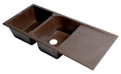 ALFI brand AB4620DI-C Chocolate 46" Double Bowl Granite Composite Kitchen Sink with Drainboard