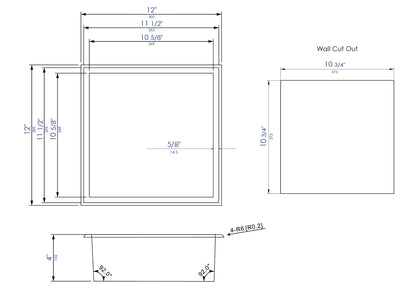 ALFI brand ABNC1212-W 12" x 12" White Matte Stainless Steel Square Single Shelf Bath Shower Niche