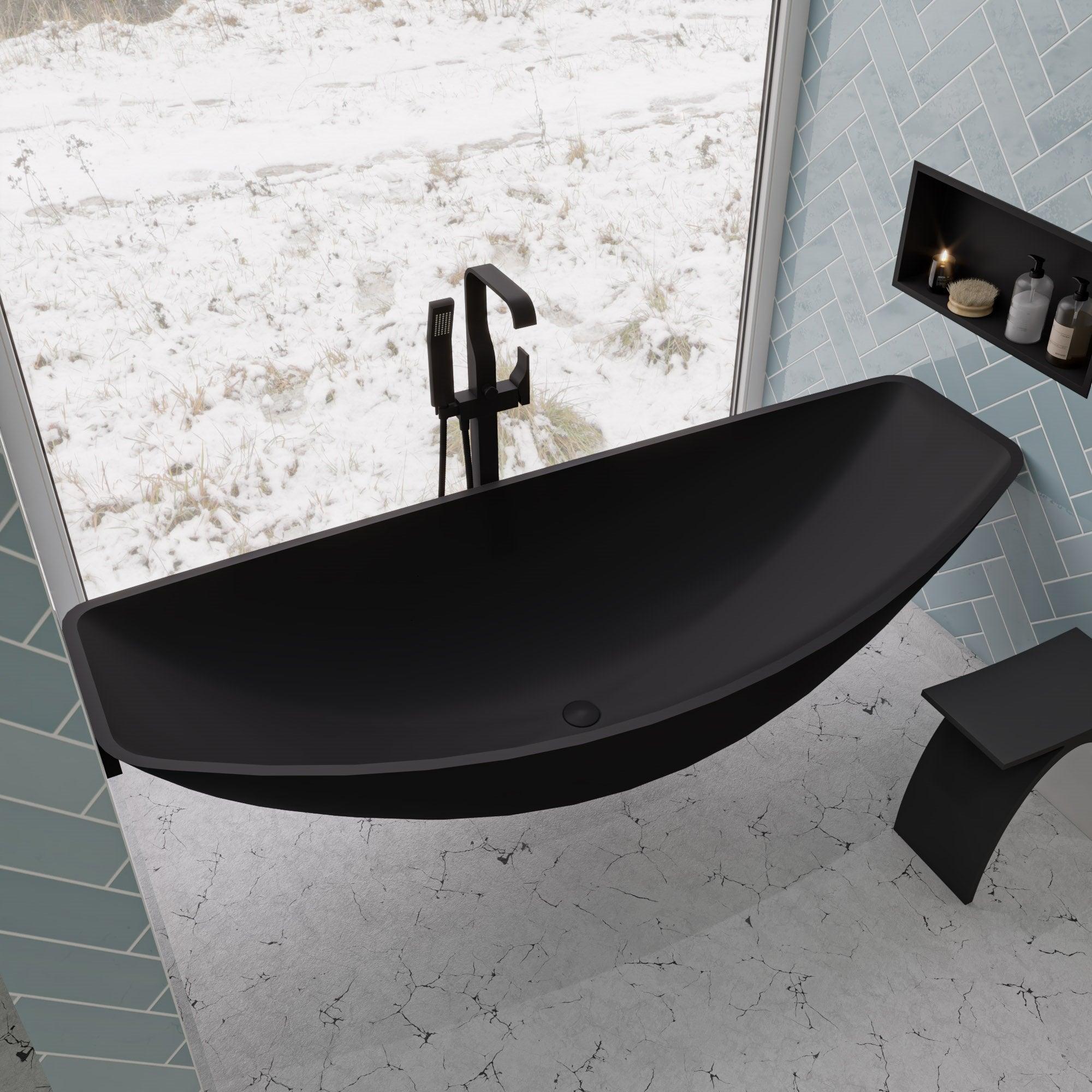 ALFI brand AB2180-BM Black Matte Single Lever Floor Mounted Tub Filler Mixer w Hand Held Shower Head