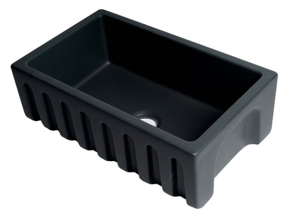 ALFI brand AB3018HS-BM 30" Black Matte Reversible Smooth / Fluted Single Bowl Fireclay Farm Sink