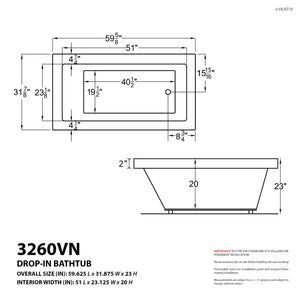 Atlantis Whirlpools Venetian 32 x 60 Rectangular Air Jetted Bathtub - Acrylic, Drop-in