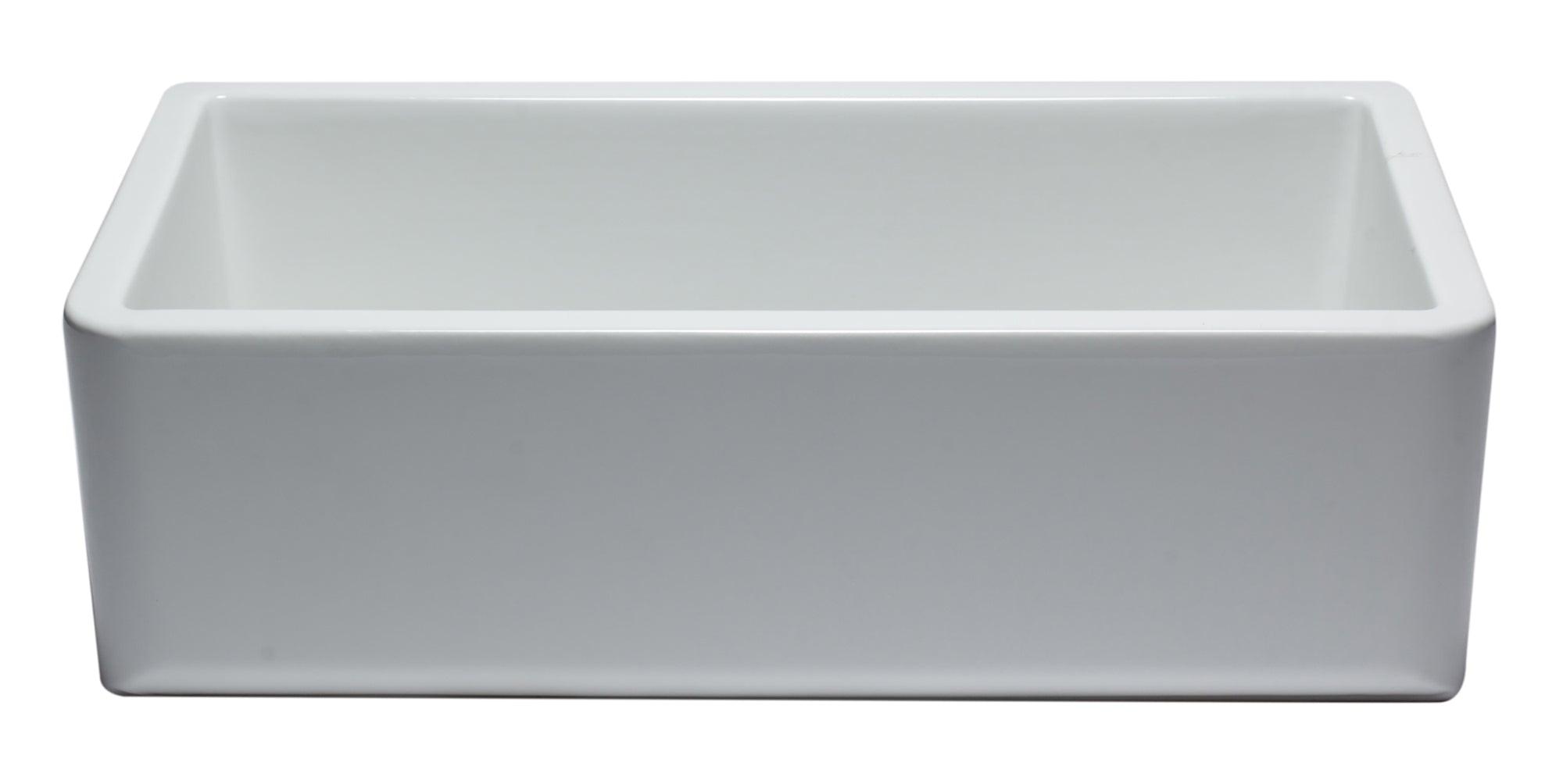 ALFI brand AB3318SB-W 33" White Smooth Apron Solid Thick Wall Fireclay Single Bowl Farm Sink