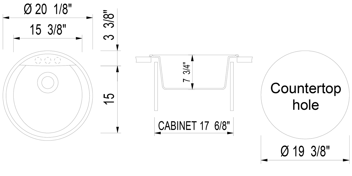 ALFI brand AB2020DI-BLA Black 20" Drop-In Round Granite Composite Kitchen Prep Sink