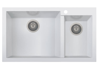 ALFI brand AB3319DI-W White 34" Double Bowl Drop In Granite Composite Kitchen Sink