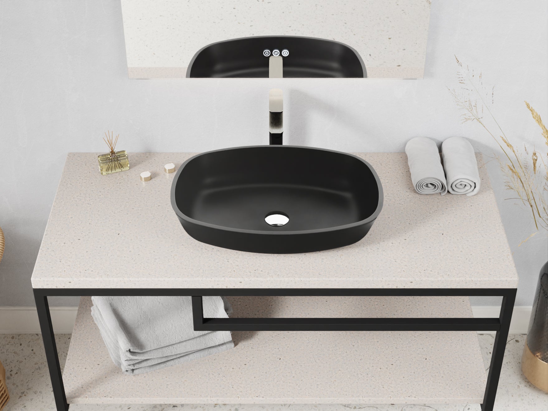 Ariadne Rectangle Glass Vessel Bathroom Sink with Matte Black Finish