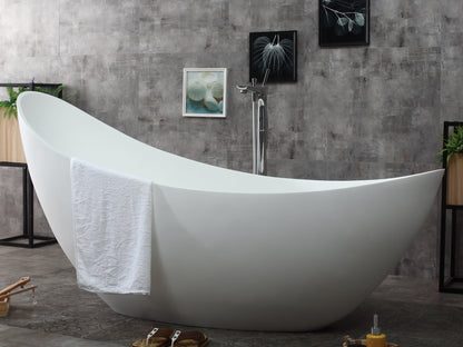 ALFI brand AB9951 73" White Solid Surface Smooth Resin Soaking Slipper Bathtub