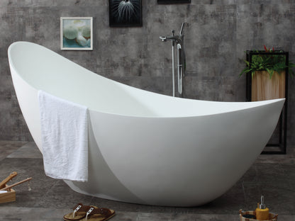 ALFI brand AB9951 73" White Solid Surface Smooth Resin Soaking Slipper Bathtub