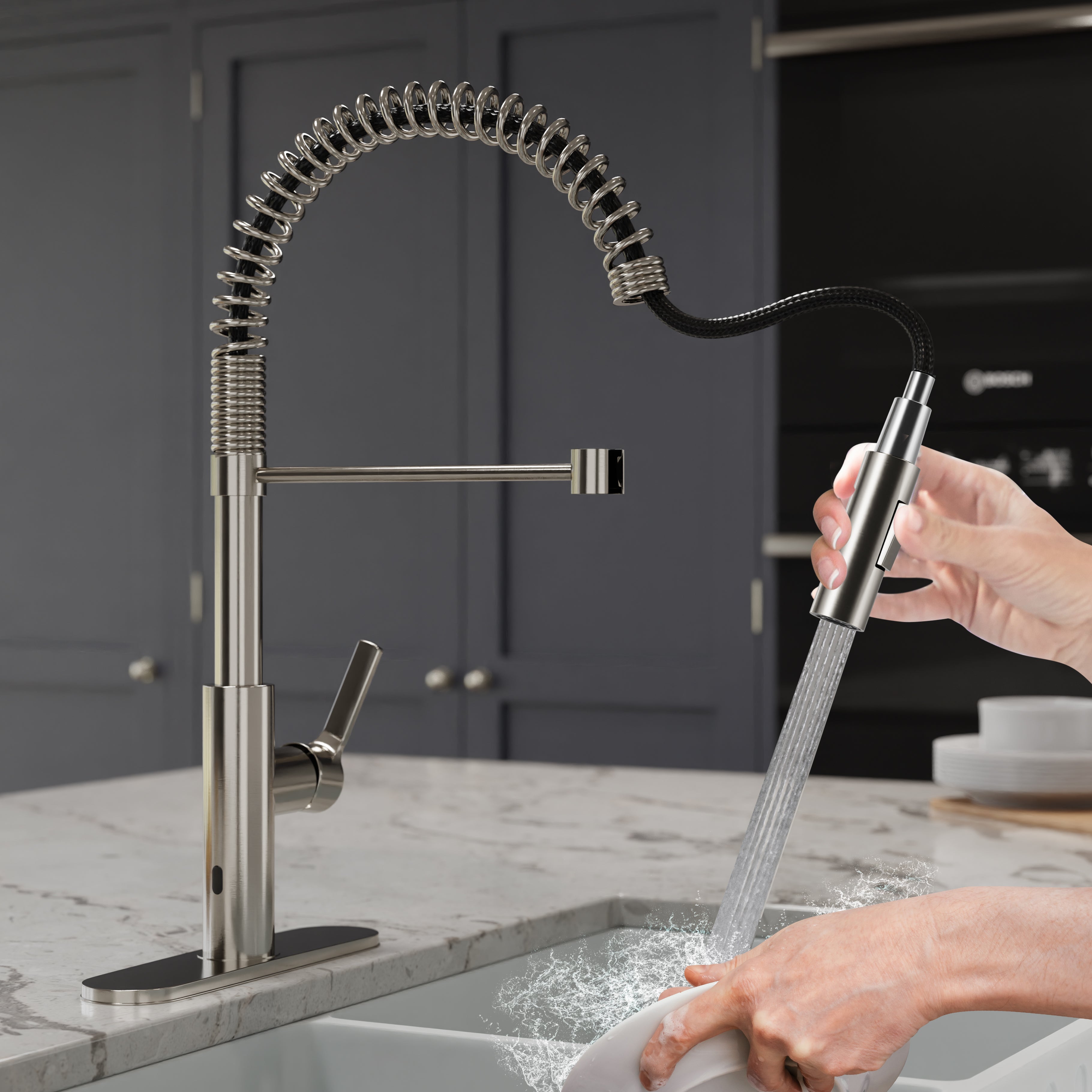 Ola Hands Free Touchless 1-Handle Pull-Down Sprayer Kitchen Faucet with Motion Sense and Fan Sprayer