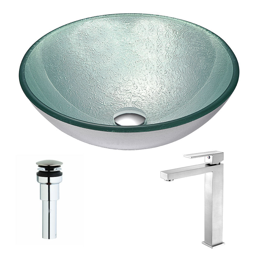 Spirito Series Deco-Glass Vessel Sink in Churning Silver with Enti Faucet