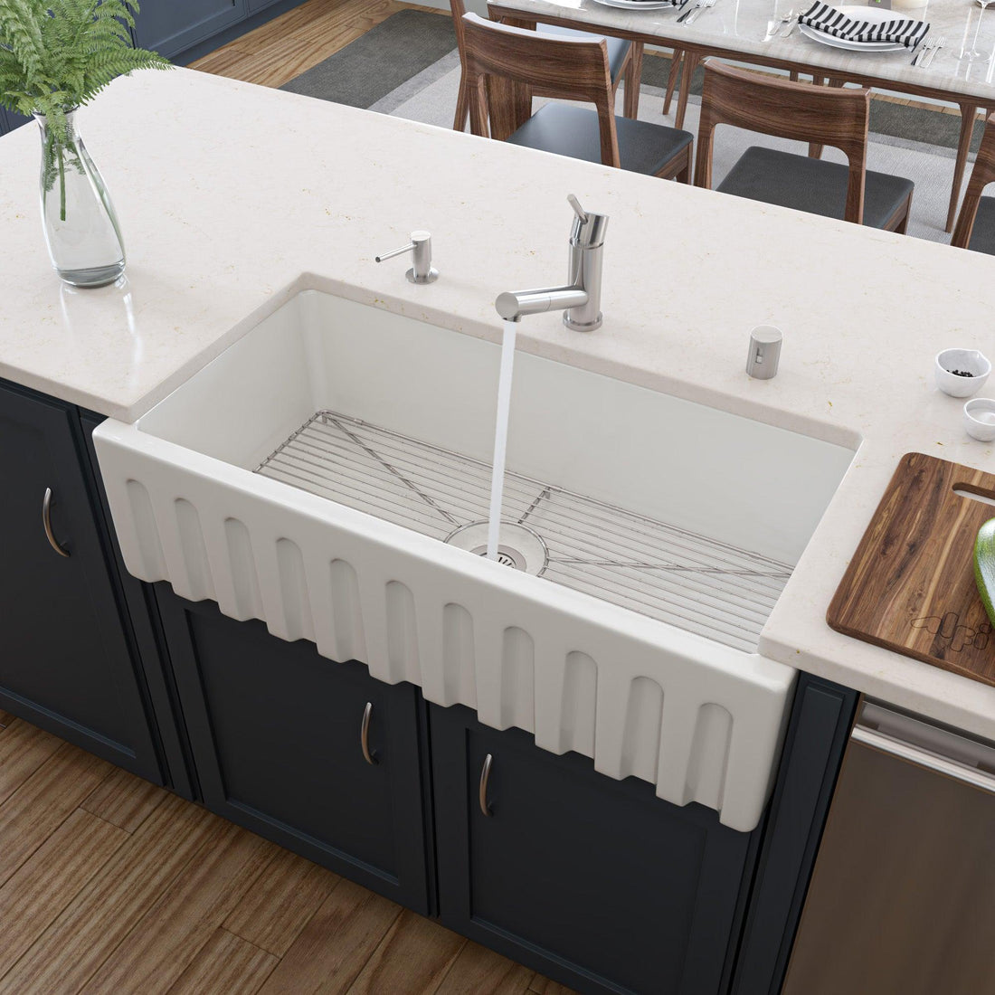 ALFI brand AB3618HS-W 36 inch White Reversible Smooth / Fluted Single Bowl Fireclay Farm Sink