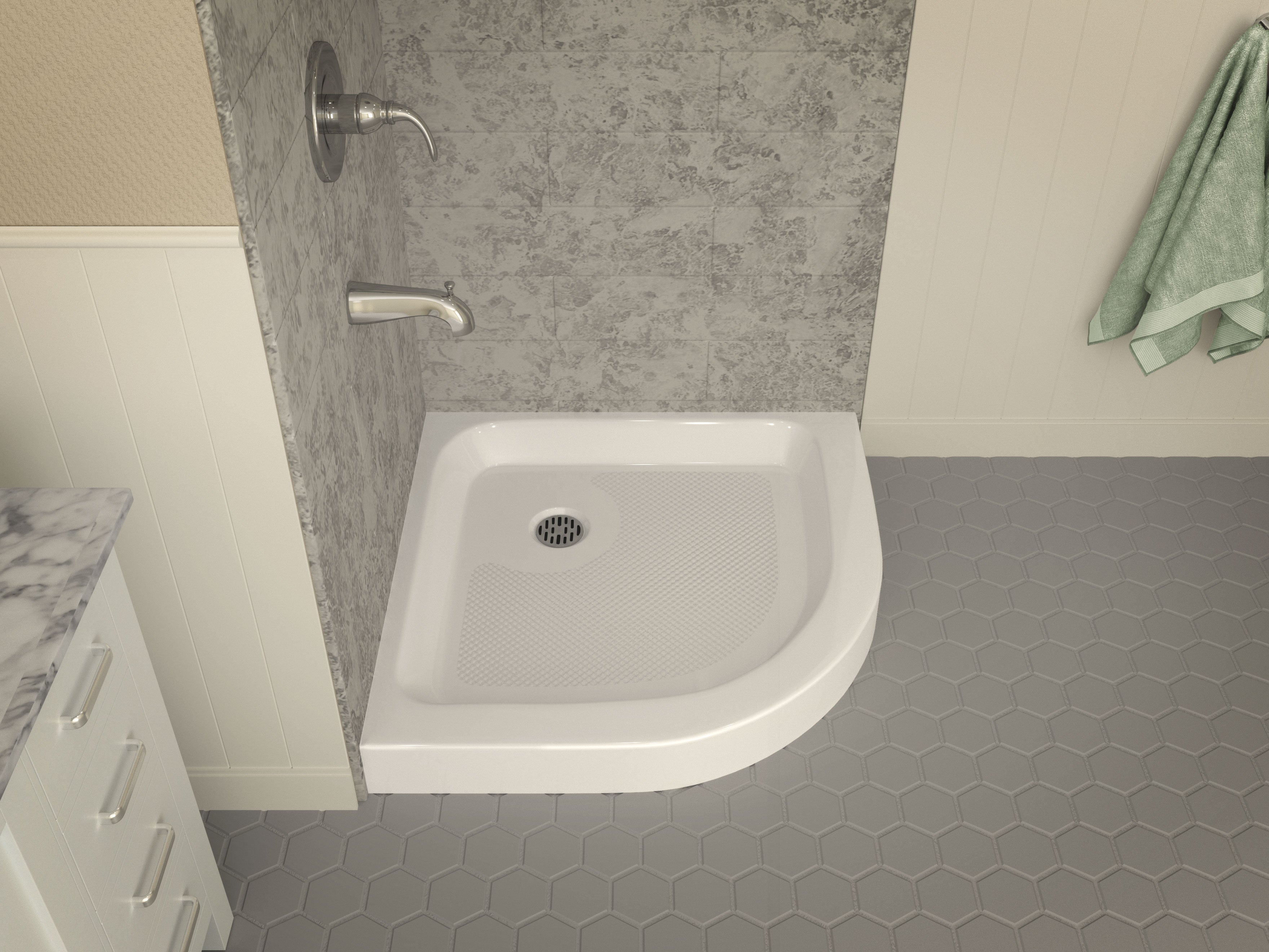 Randi 36 x 36  in. Neo-Round Double Threshold Shower Base in White