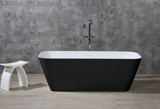 ALFI brand AB9952BM 67" Black & White Matte Rectangular Solid Surface Resin Soaking Bathtub