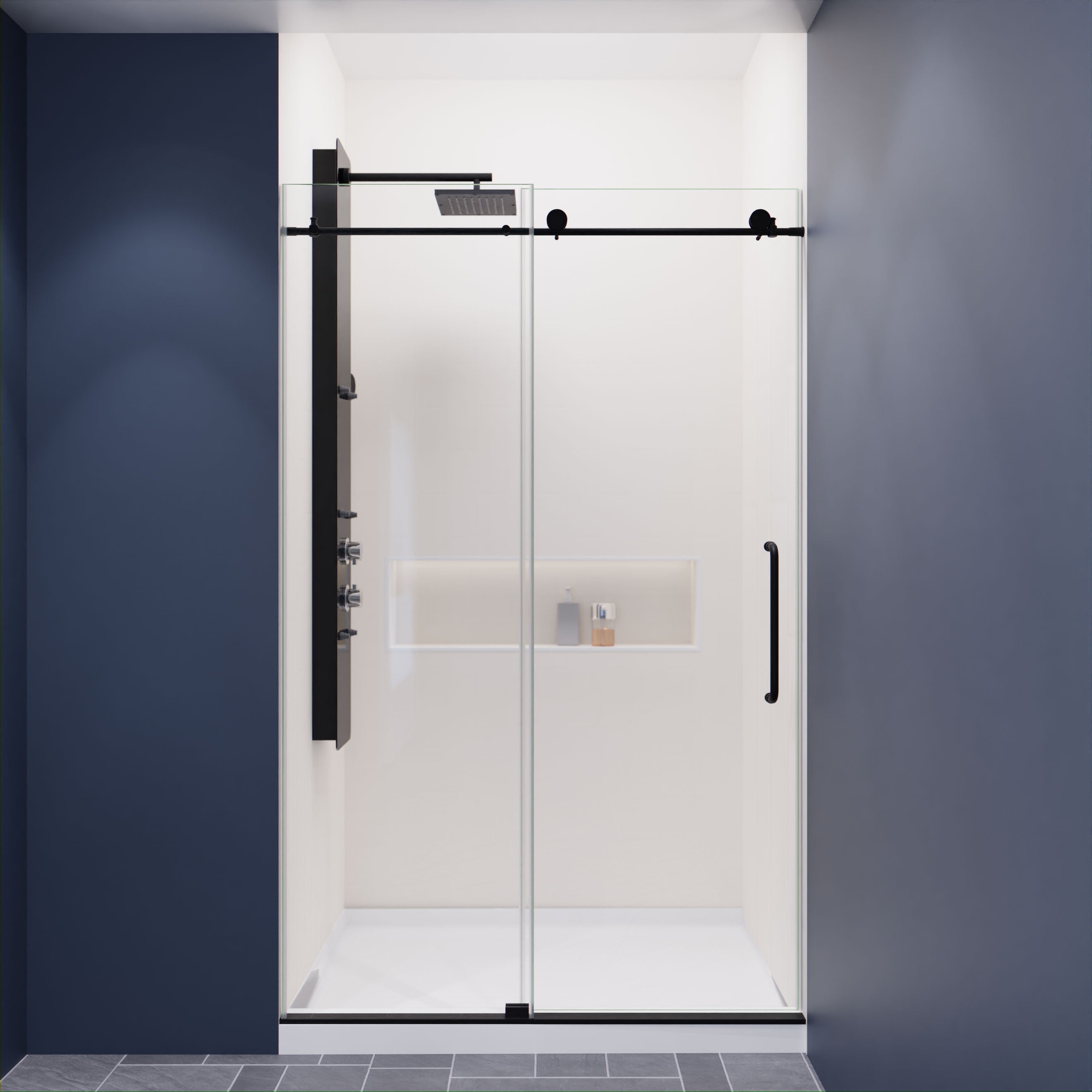Leon Series 48 in. by 76 in. Frameless Sliding Shower Door with Handle
