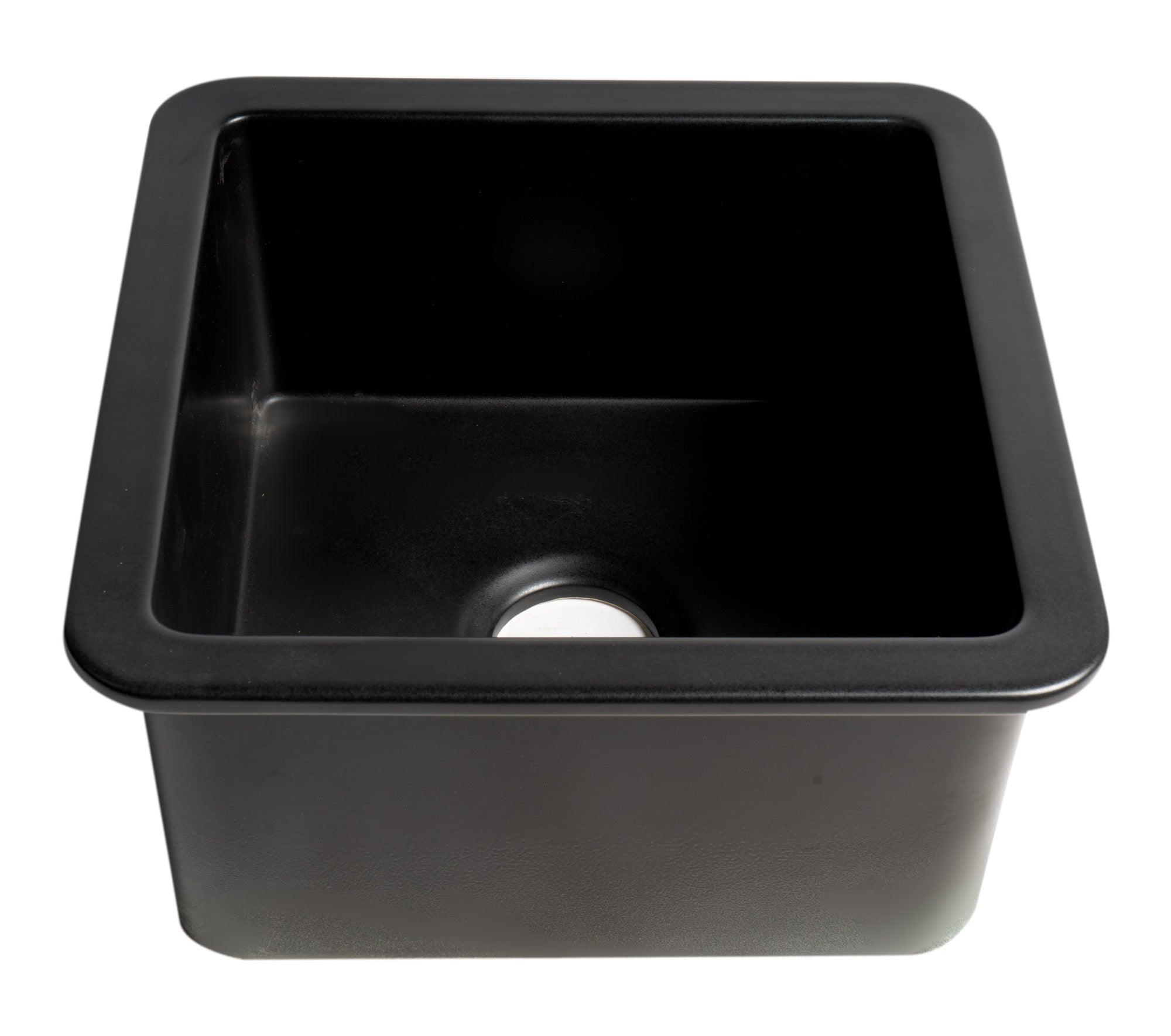ALFI brand ABF1818S-BM Black Matte Square 18" x 18" Undermount / Drop In Fireclay Prep Sink