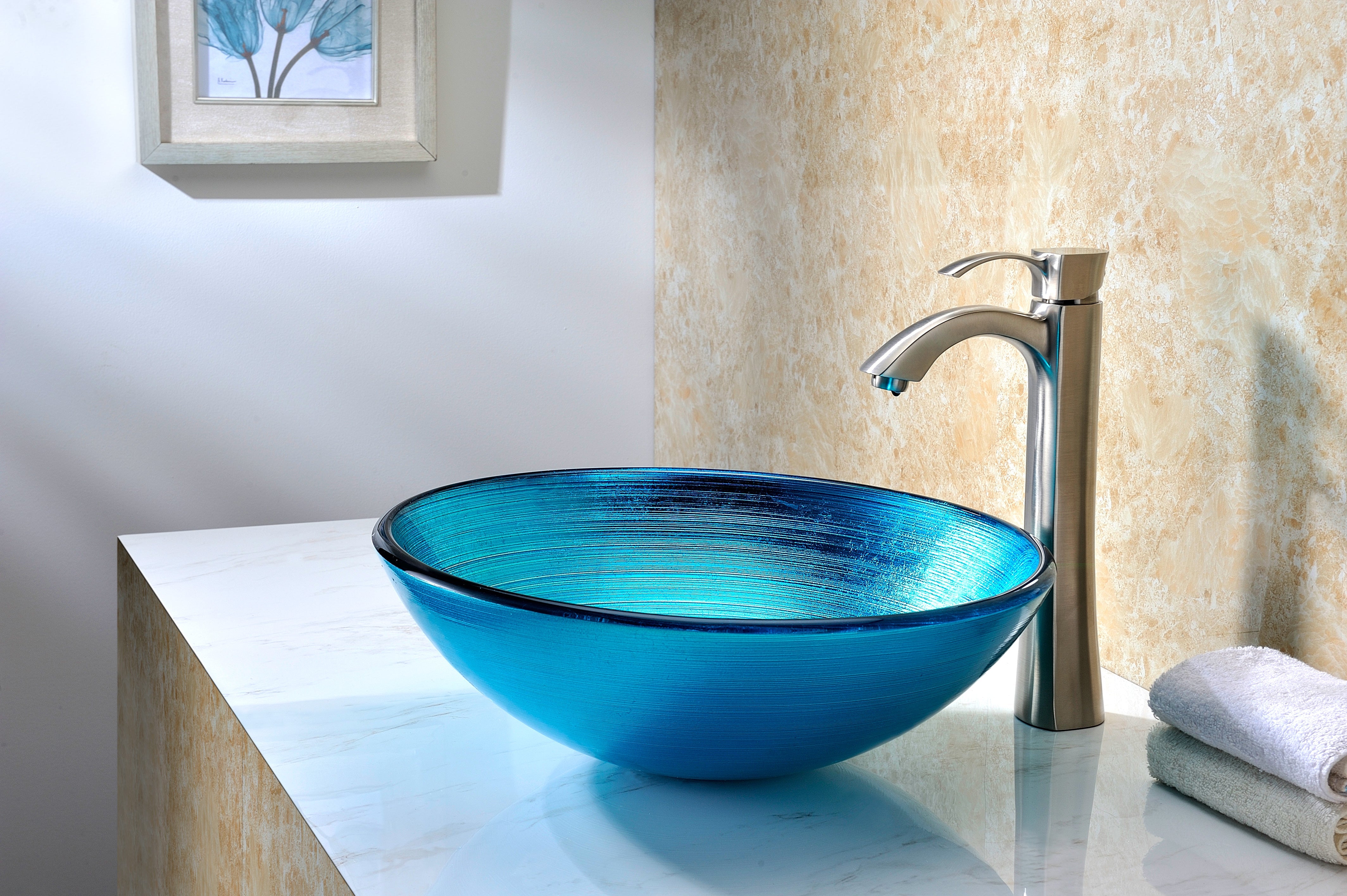 Taba Series Deco-Glass Vessel Sink in Lustrous Blue