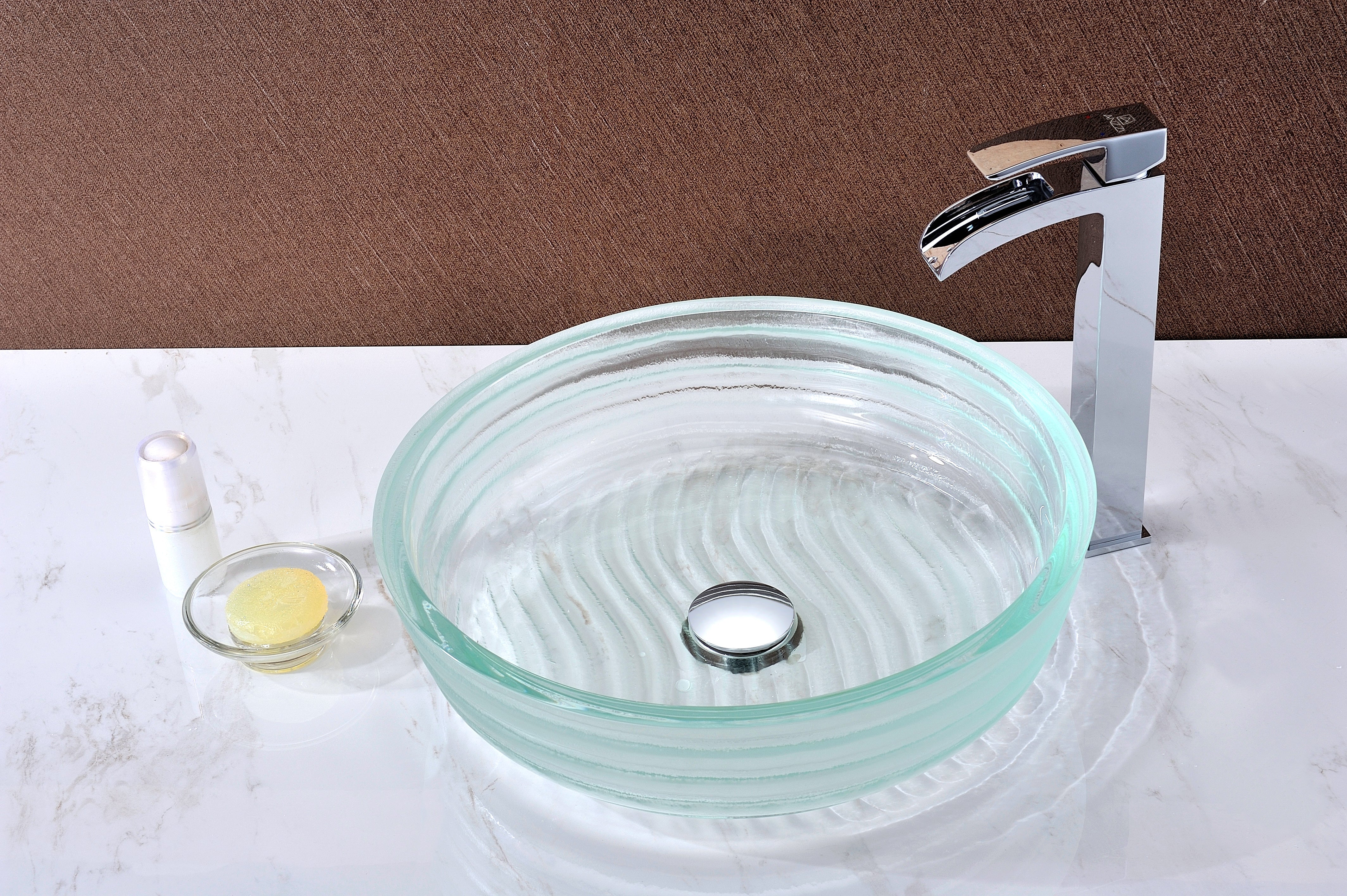 Canta Series Deco-Glass Vessel Sink in Lustrous Translucent Crystal