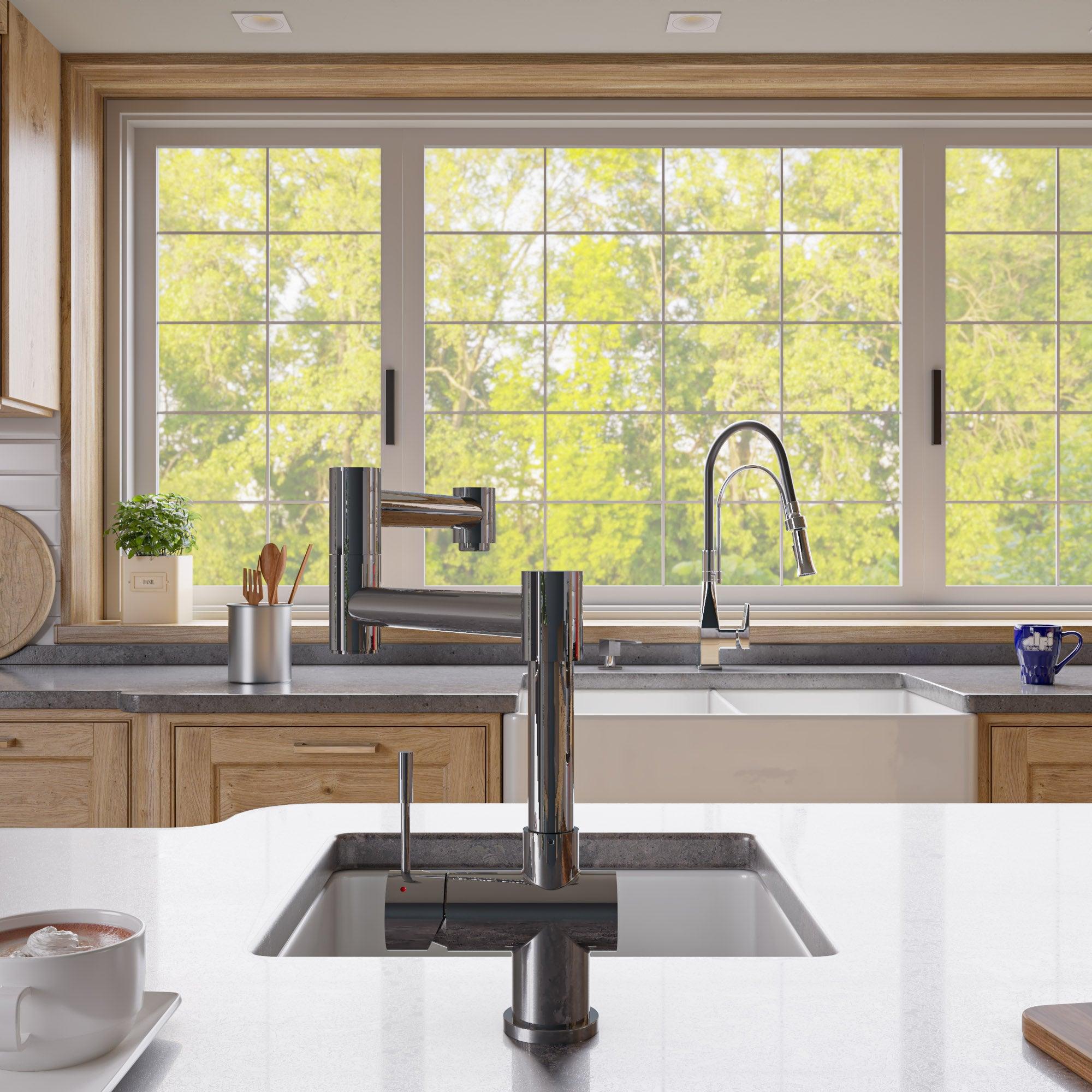 ALFI brand AB2038-PSS Solid Polished Stainless Steel Retractable Single Hole Kitchen Faucet