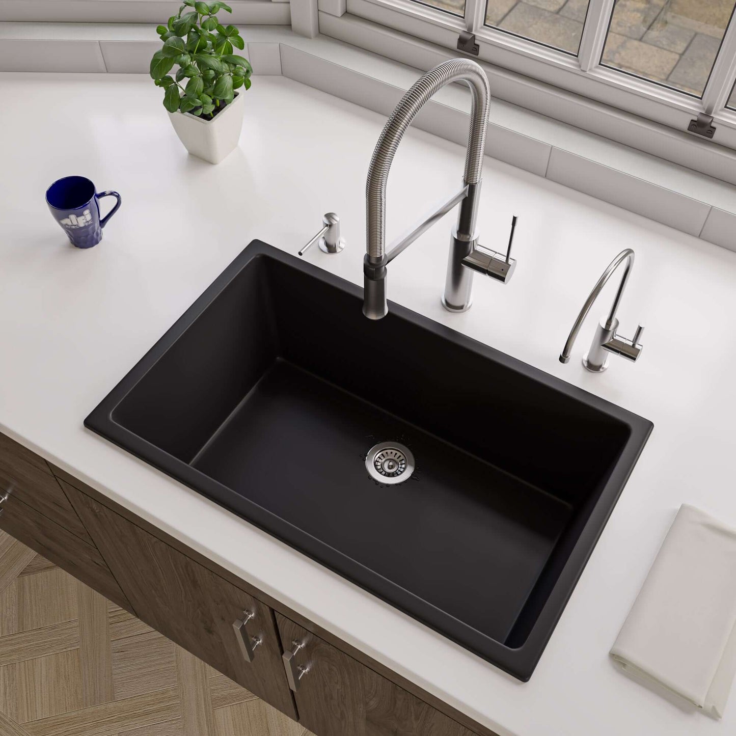 ALFI brand AB3018UD-BM Black Matte 30" x 18" Fireclay Undermount / Drop In Fireclay Kitchen Sink