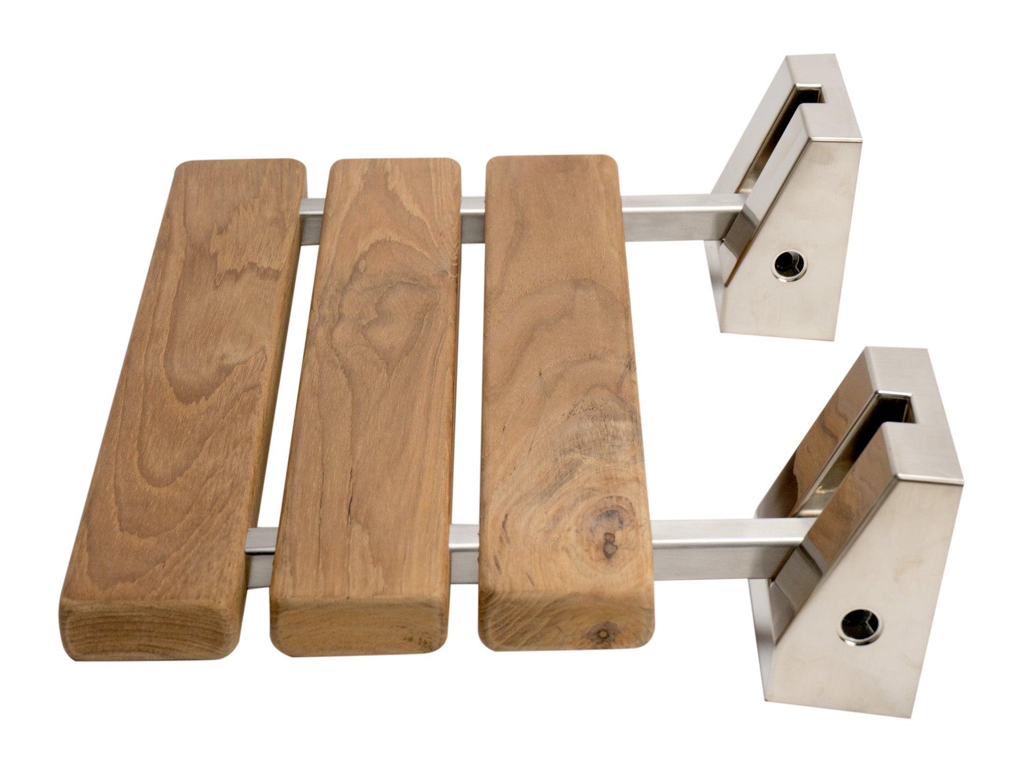 ALFI brand ABS16S-BN Brushed Nickel 16" Folding Teak Wood Shower Seat Bench