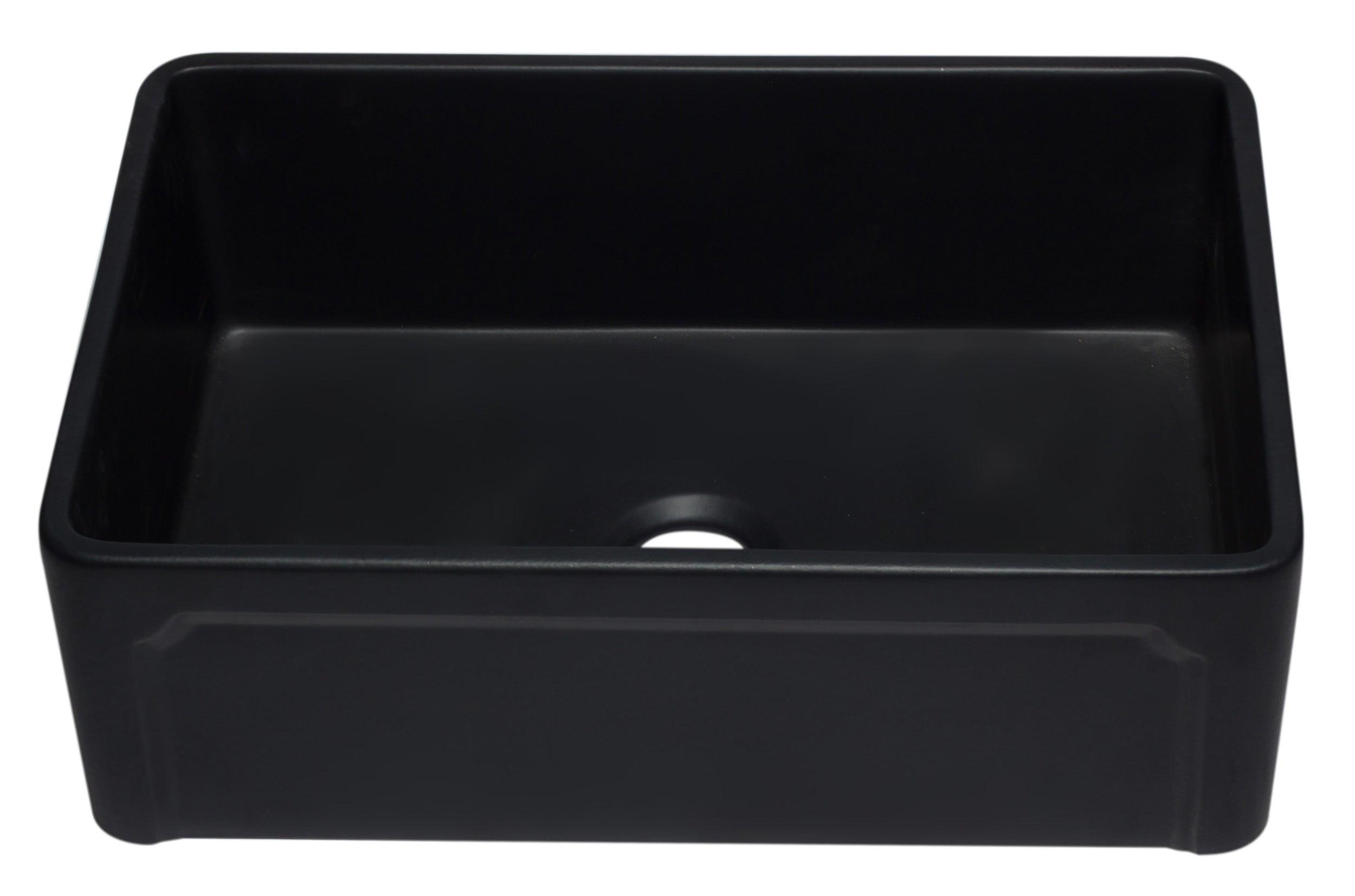 ALFI brand AB3020SB-BM 30 inch Black Reversible Single Fireclay Farmhouse Kitchen Sink