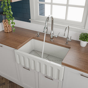 ALFI brand AB3018HS-W 30 inch White Reversible Smooth / Fluted Single Bowl Fireclay Farm Sink