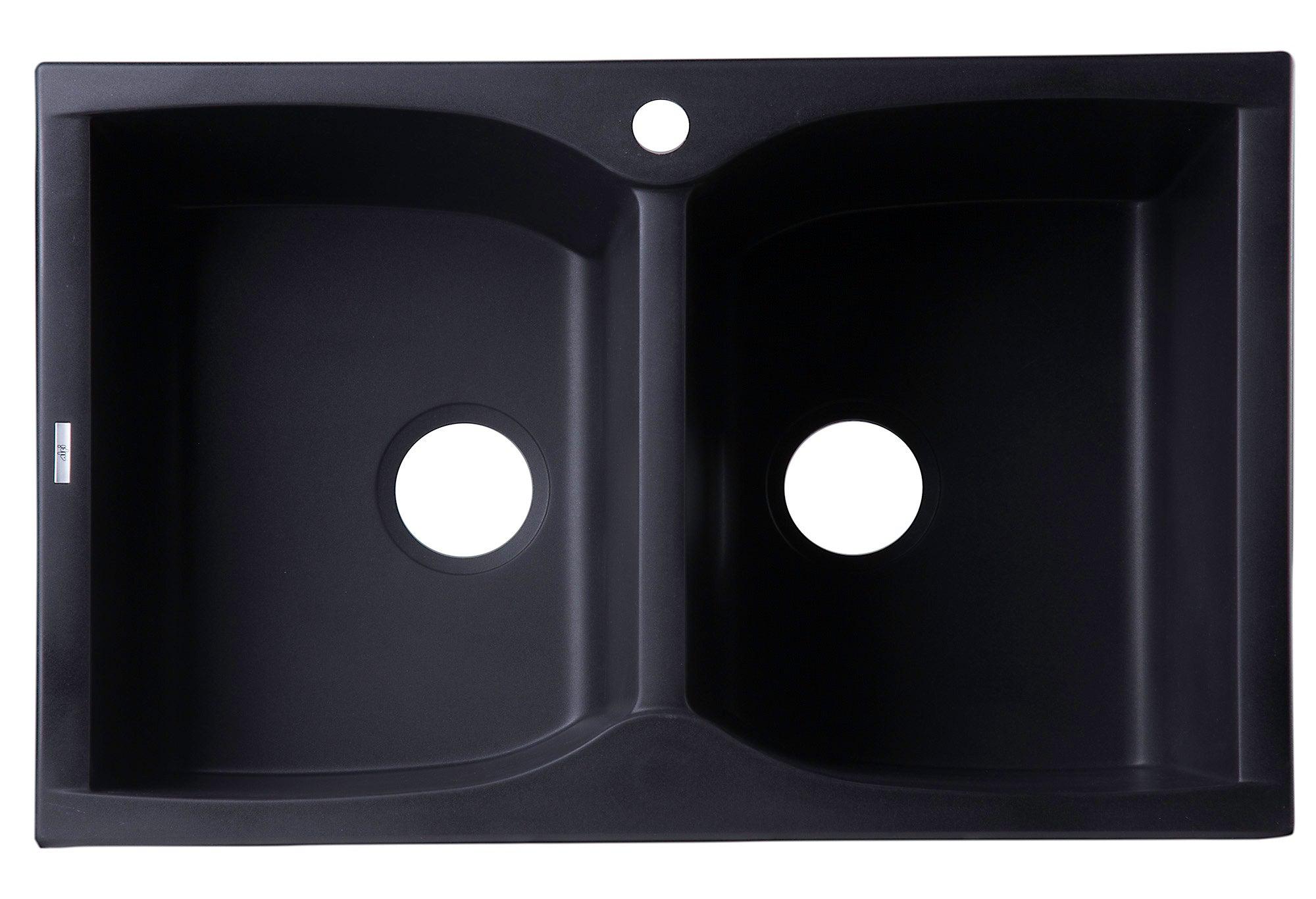 ALFI brand AB3220DI-BLA Black 32" Drop-In Double Bowl Granite Composite Kitchen Sink