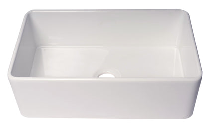 ALFI brand ABF3018 30" White Thin Wall Single Bowl Smooth Apron Fireclay Kitchen Farm Sink