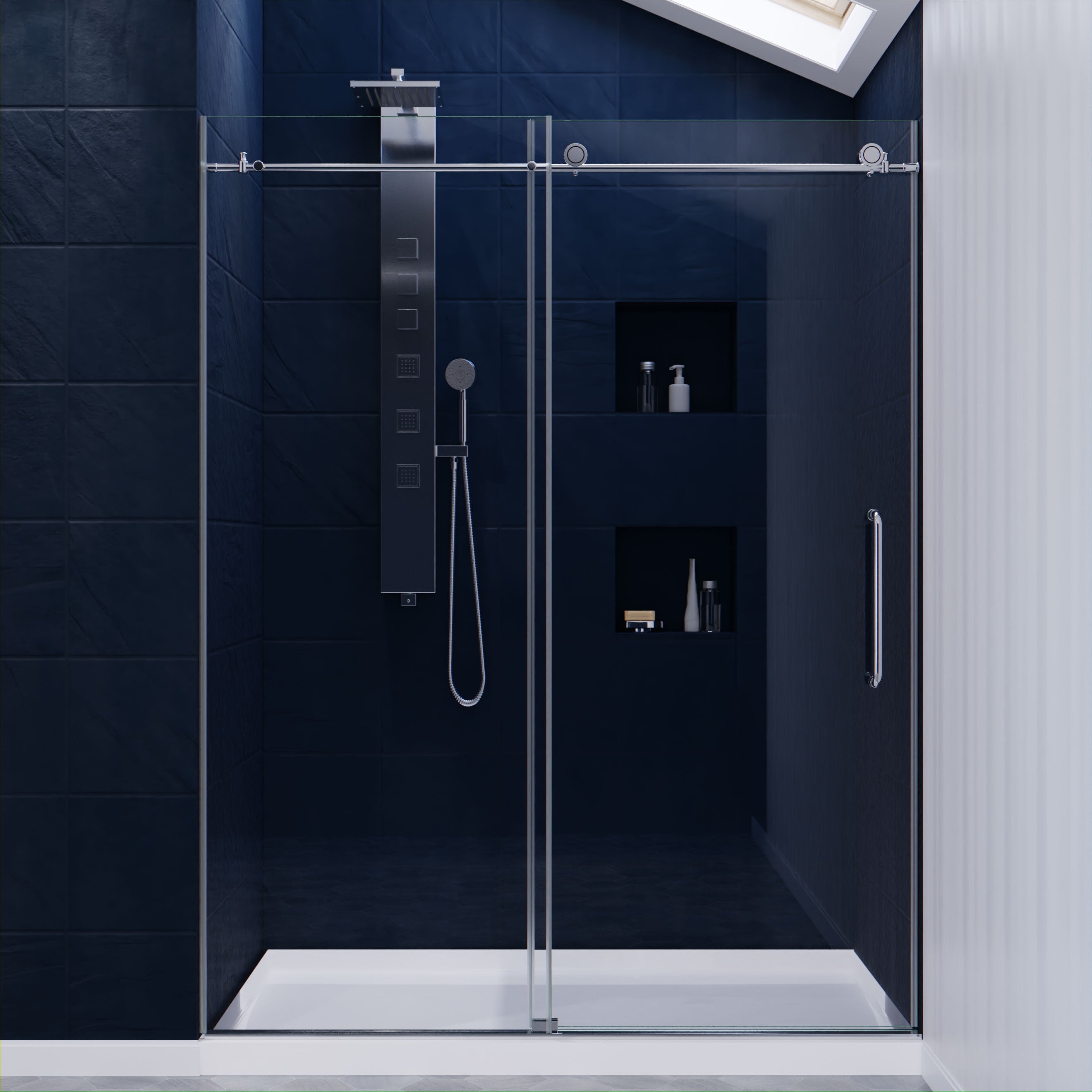 Madam Series 60 in. by 76 in. Frameless Sliding Shower Door with Handle
