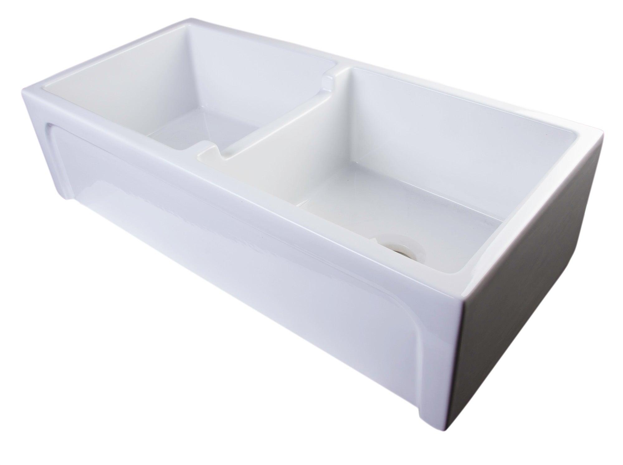 ALFI brand AB3918ARCH-W  39" White Arched Apron Thick Wall Fireclay Double Bowl Farm Sink