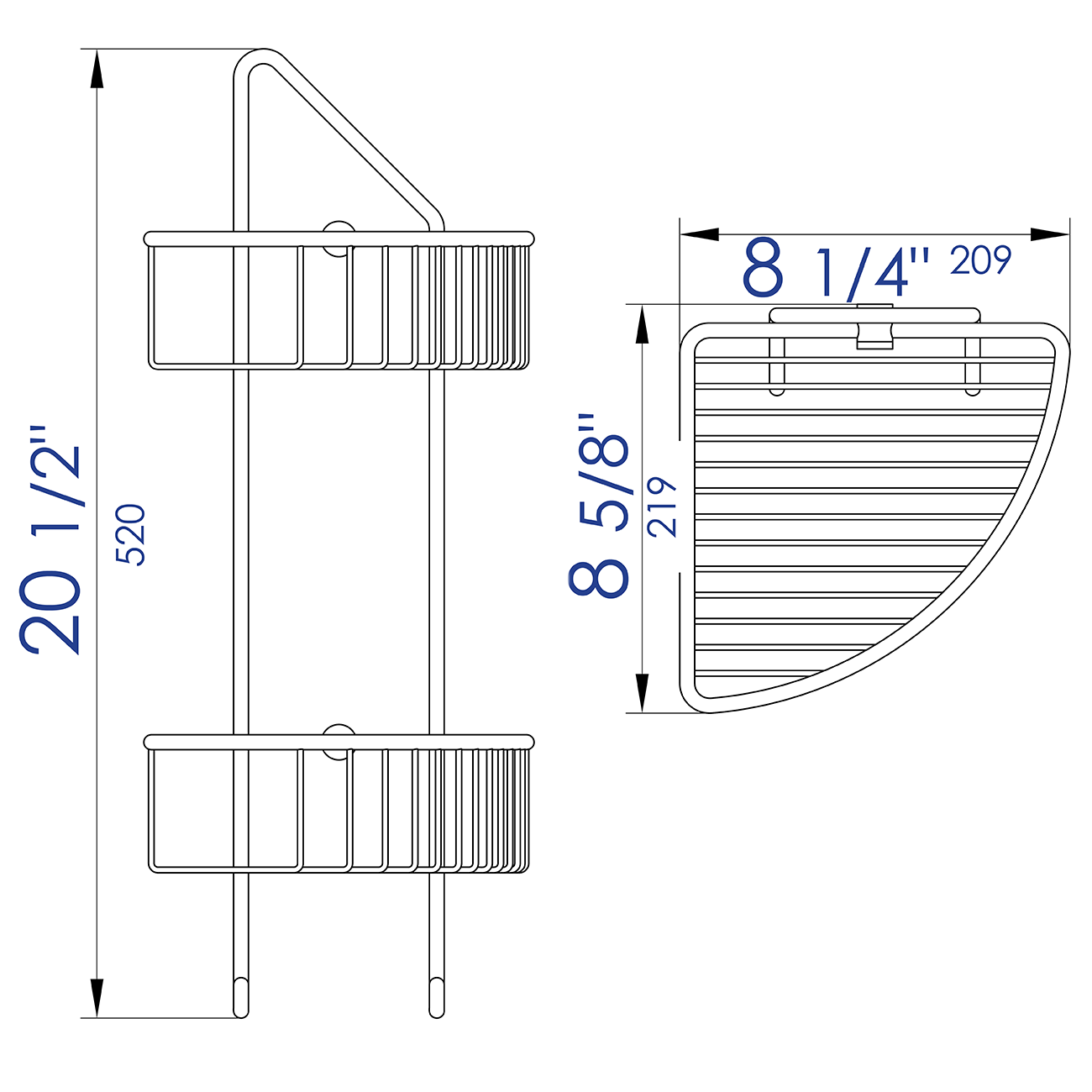 ALFI brand AB9532 Polished Chrome Corner Mounted Double Basket Shower Shelf Bathroom Accessory