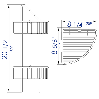 ALFI brand AB9532 Polished Chrome Corner Mounted Double Basket Shower Shelf Bathroom Accessory