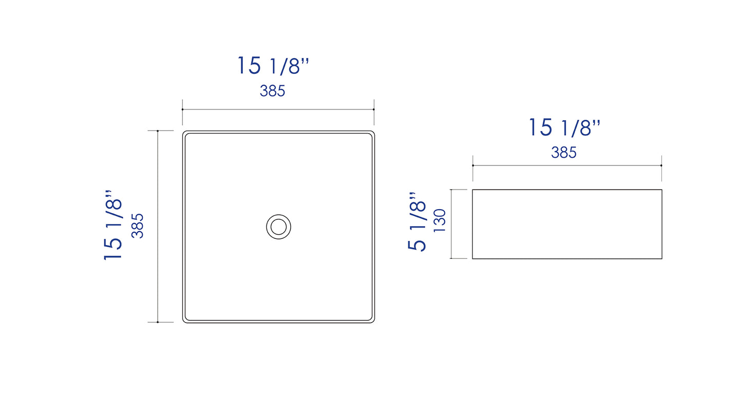 ALFI brand ABC903-BM Black Matte 16" Modern Square Above Mount Ceramic Sink