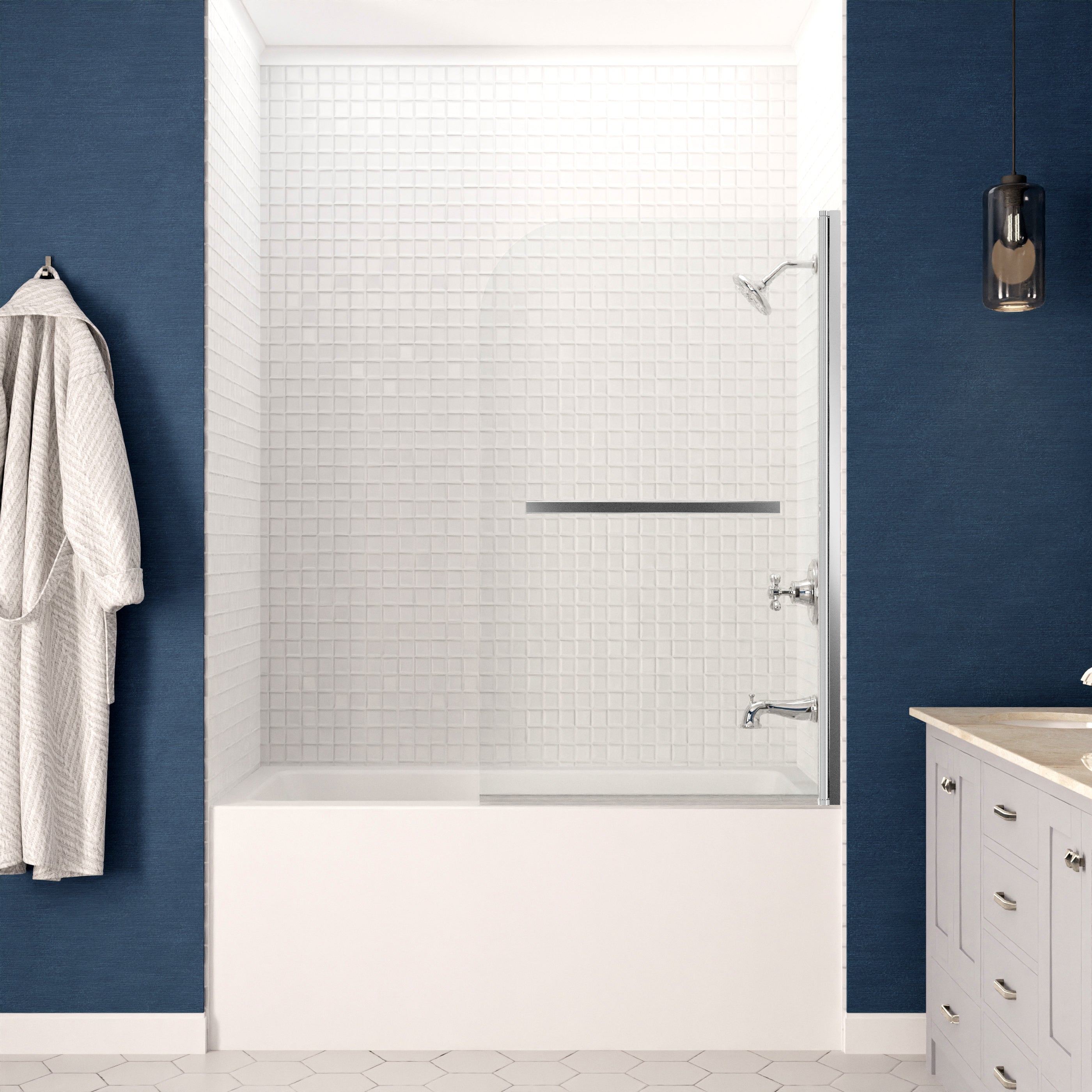 Anzzi 5 ft. Acrylic Rectangle Tub in White With 34 in. x 58 in. Frameless Tub Door