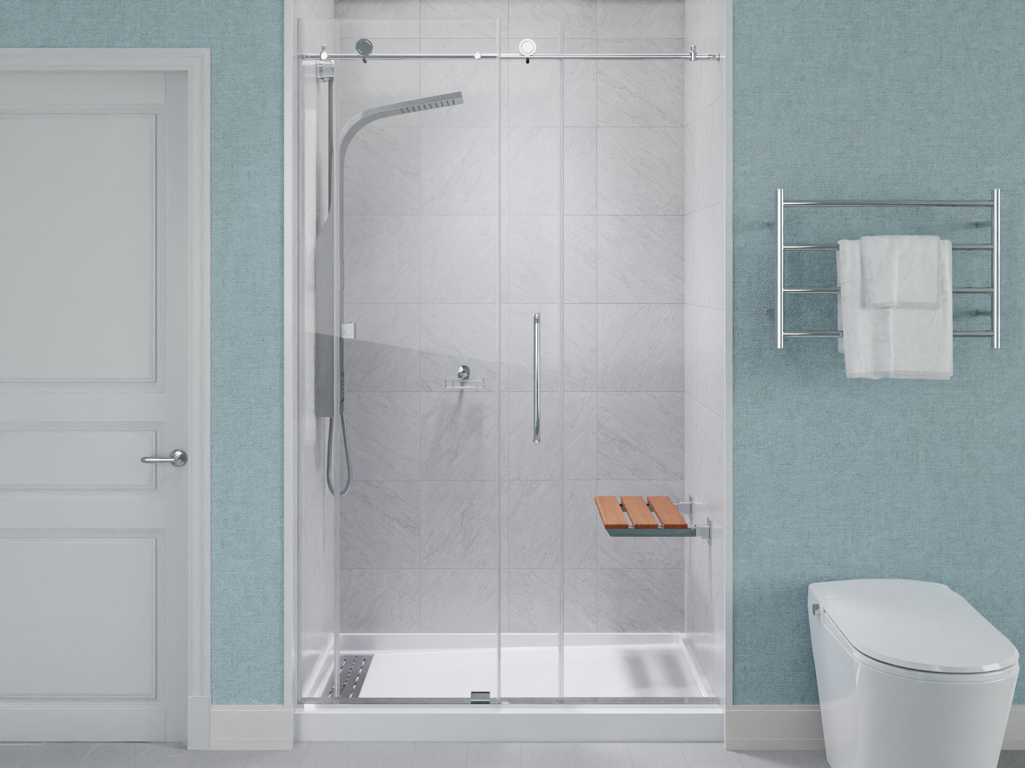 Bohemian 18.7 in. Teak Wall Mounted Folding Shower Seat