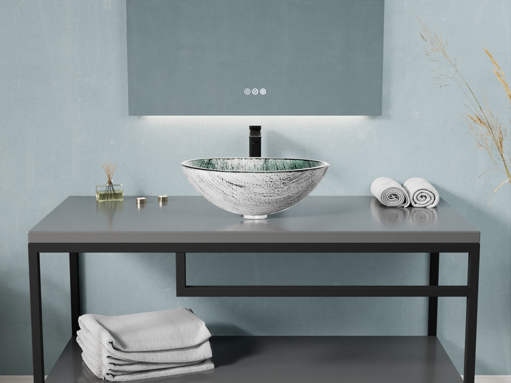 Amalfi Round Glass Vessel Bathroom Sink with Stellar
