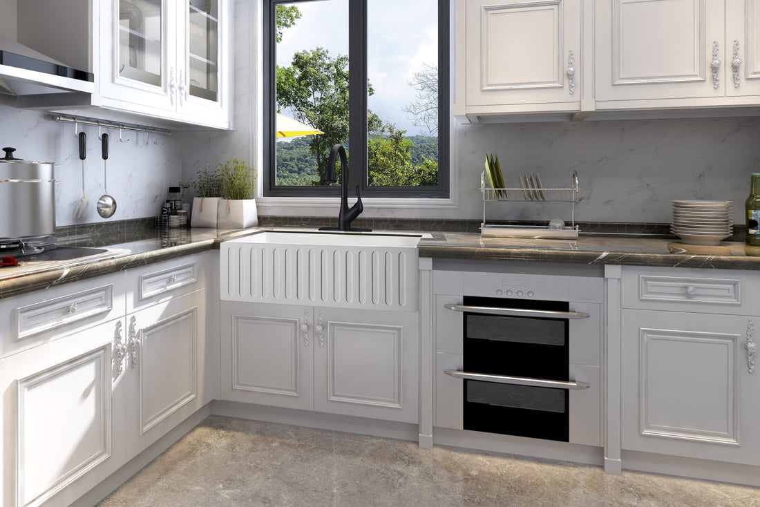 Roine Farmhouse Reversible Apron Front Solid Surface 33 in. Single Basin Kitchen Sink in White