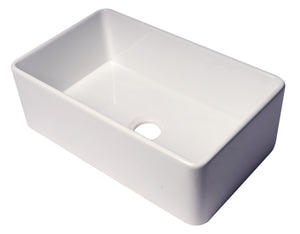 ALFI brand ABF3018 30" White Thin Wall Single Bowl Smooth Apron Fireclay Kitchen Farm Sink