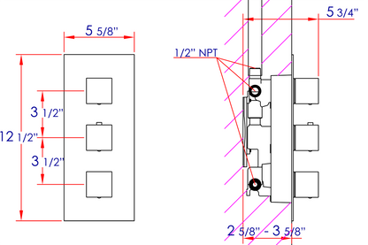 ALFI brand AB2901-PC Polished Chrome Concealed 4-Way Thermostatic Valve Shower Mixer /w Square Knobs