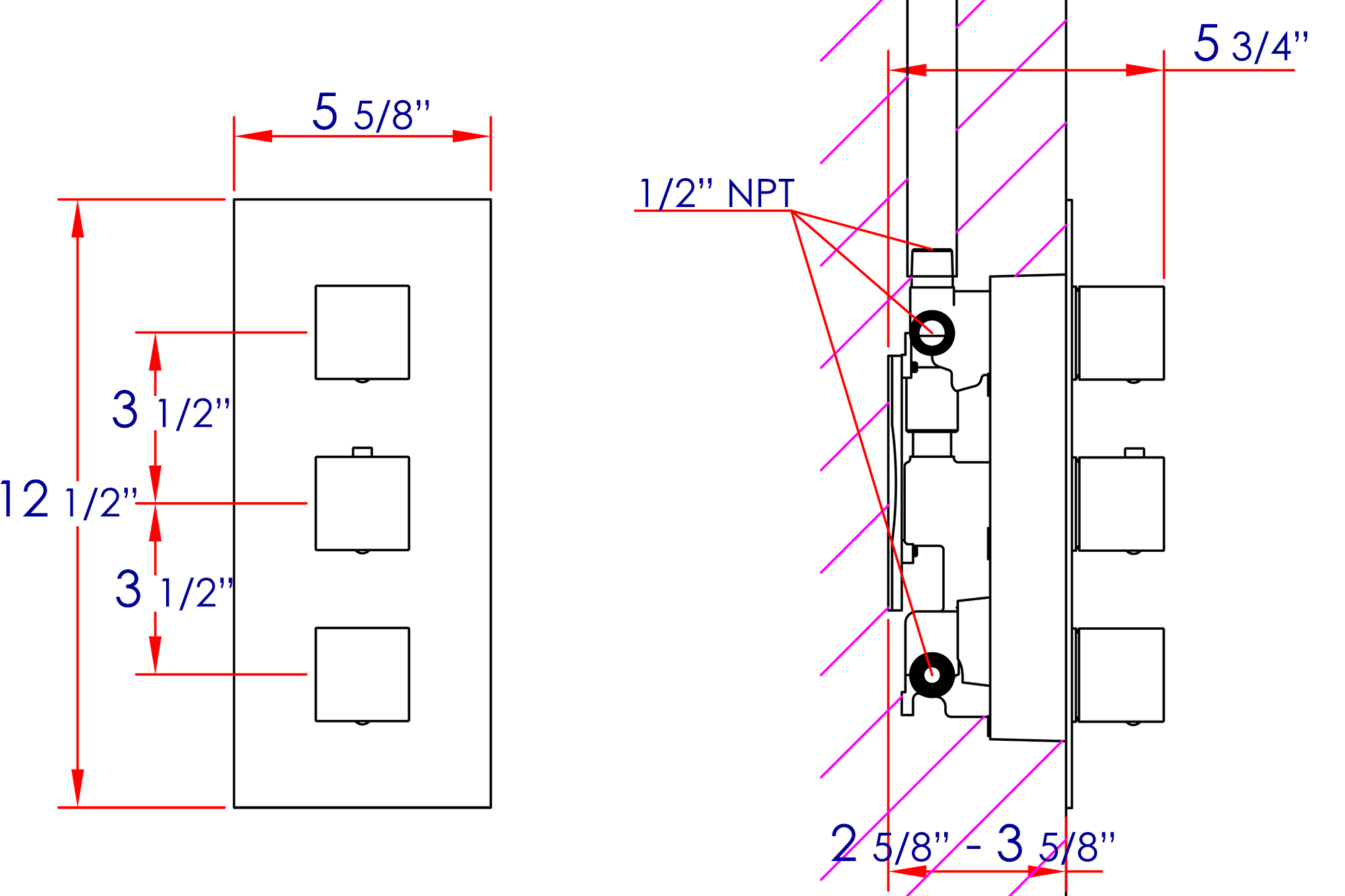 ALFI brand AB2901-BN Brushed Nickel Concealed 4-Way Thermostatic Valve Shower Mixer /w Square Knobs