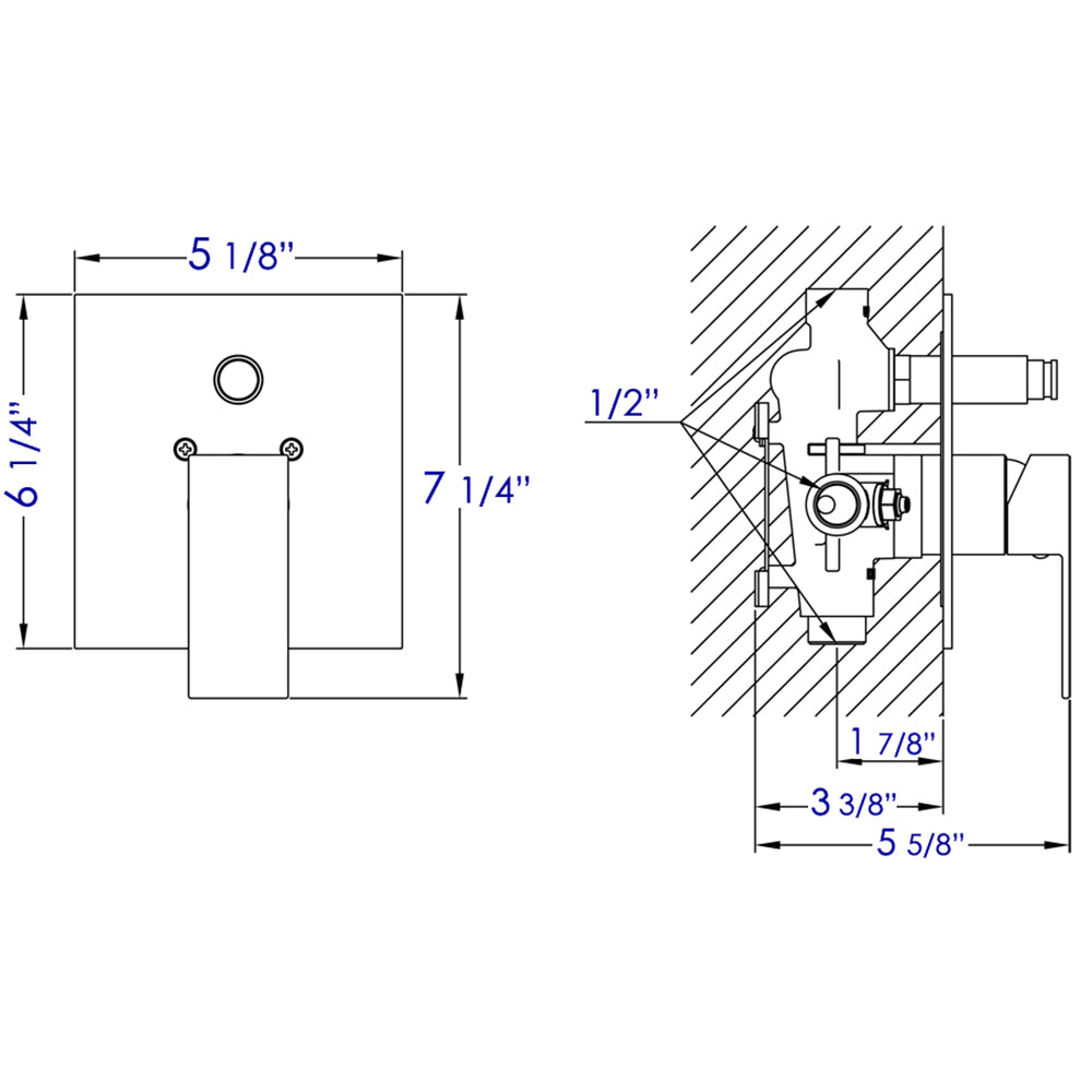 ALFI brand AB5601-BN Brushed Nickel Shower Valve Mixer with Square Lever Handle and Diverter