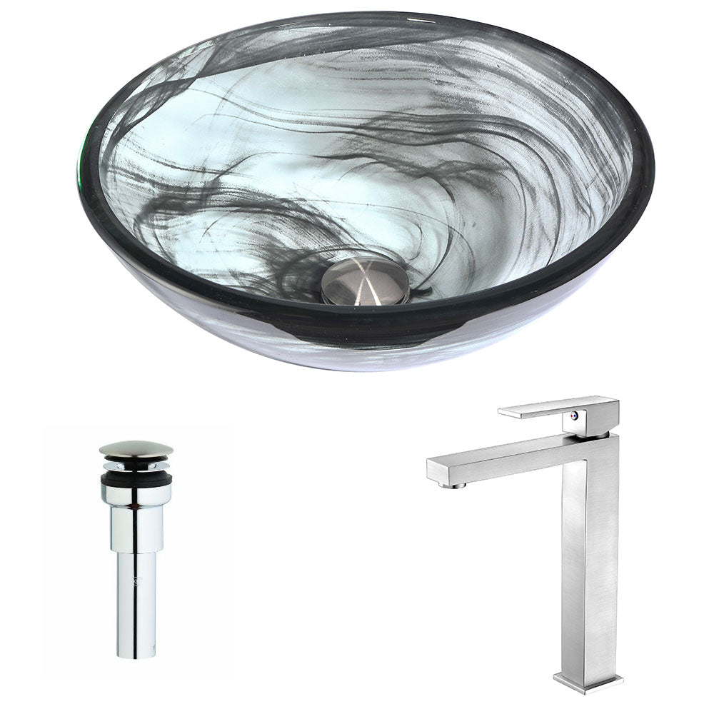 Mezzo Series Deco-Glass Vessel Sink in Slumber Wisp with Enti Faucet