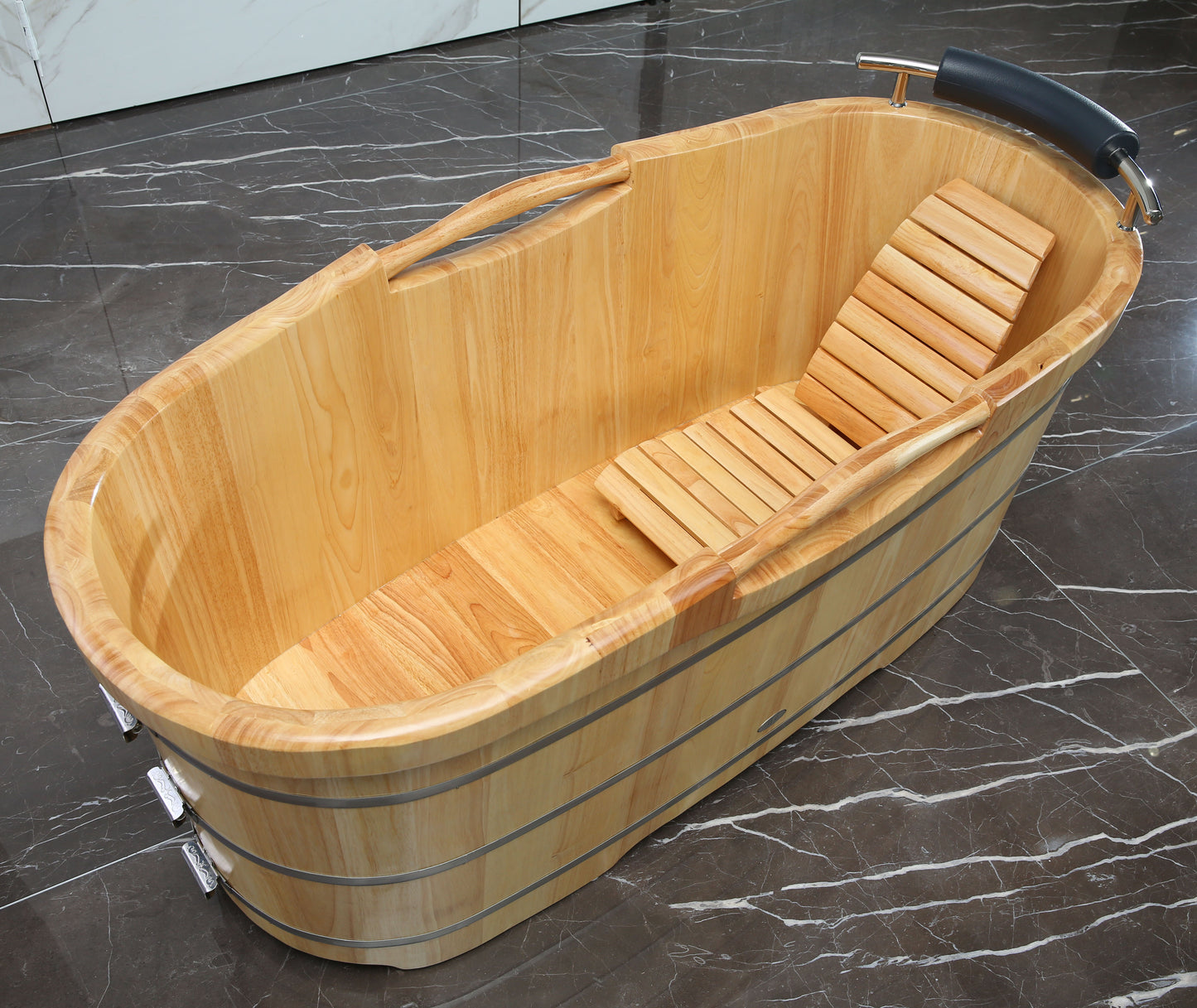 ALFI brand AB1163 61" Free Standing Wooden Bathtub with Cushion Headrest