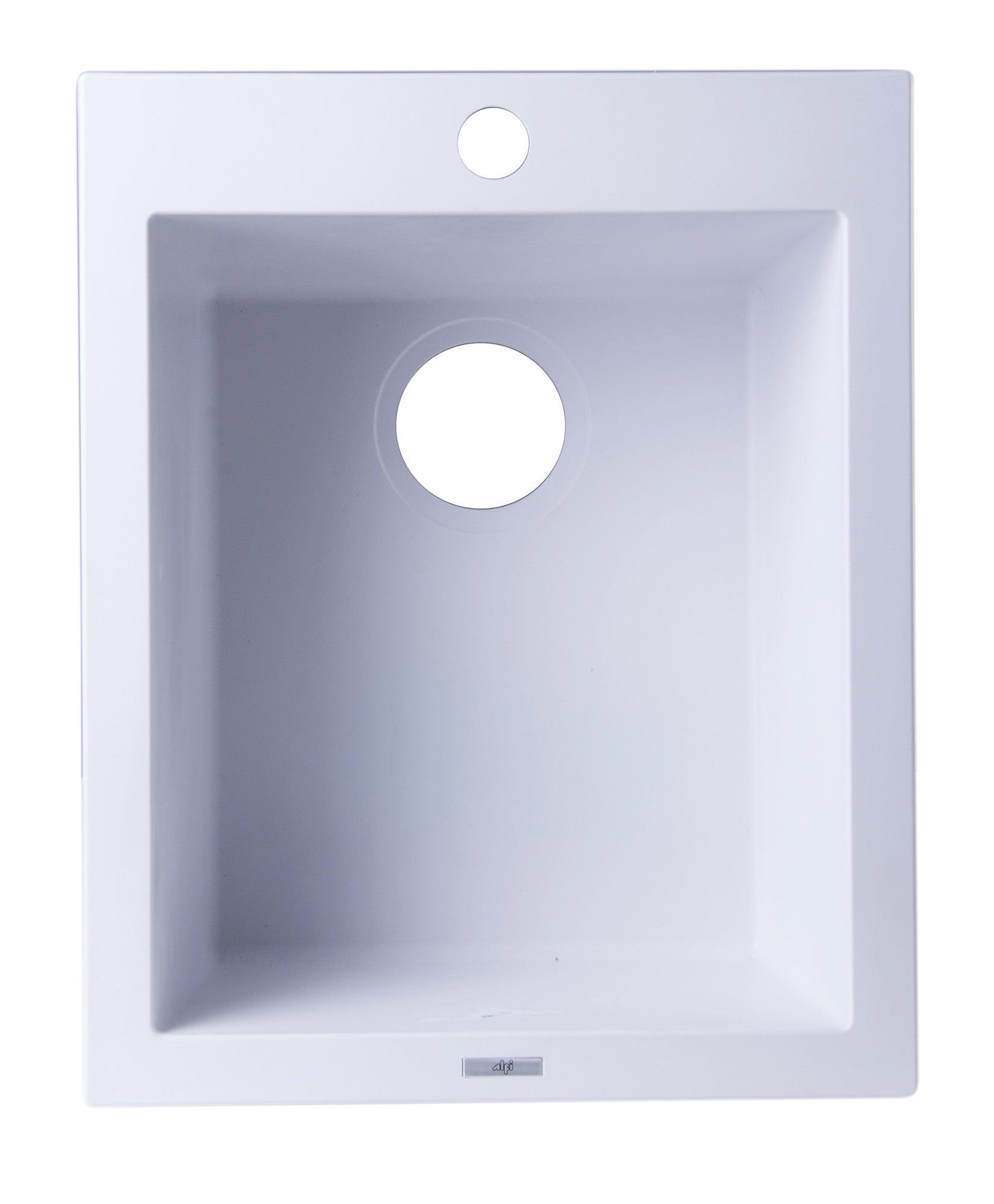ALFI brand AB1720DI-W White 17" Drop-In Rectangular Granite Composite Kitchen Prep Sink