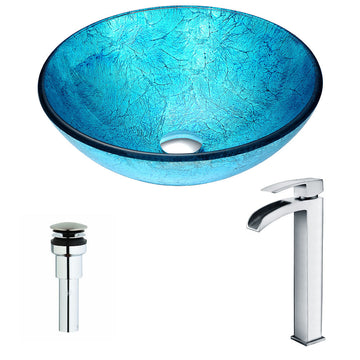 Accent Series Deco-Glass Vessel Sink in Blue Ice with Key Faucet