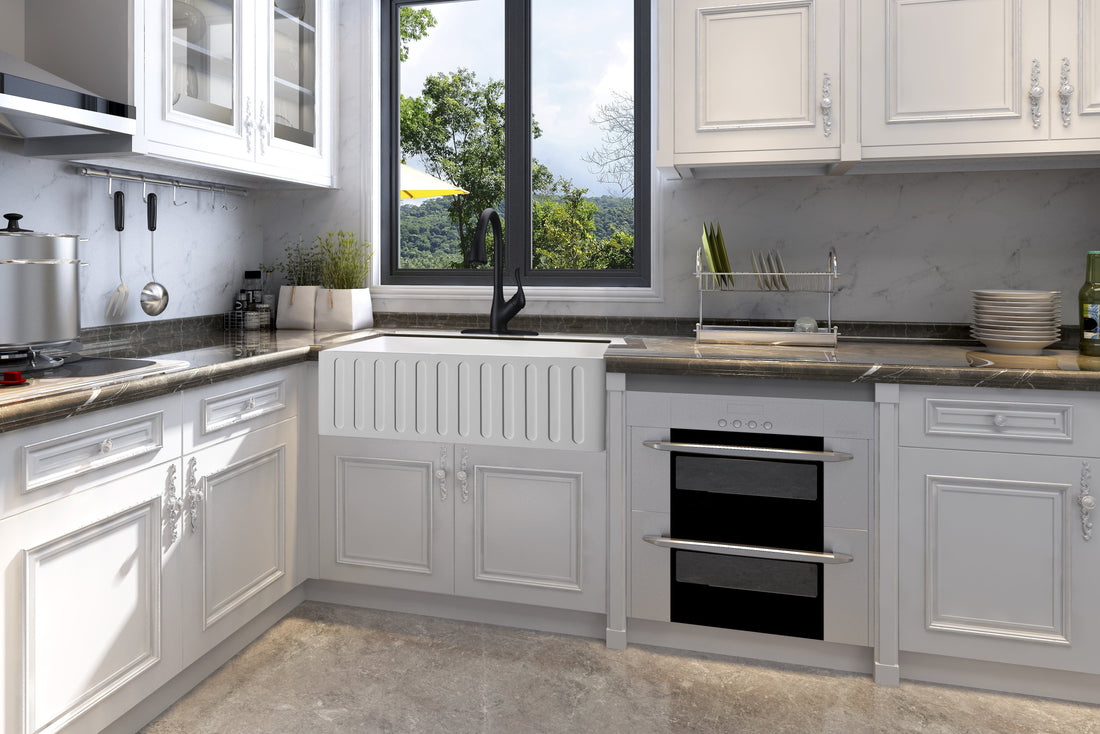 Roine Farmhouse Reversible Apron Front Solid Surface 30 in. Single Basin Kitchen Sink in White