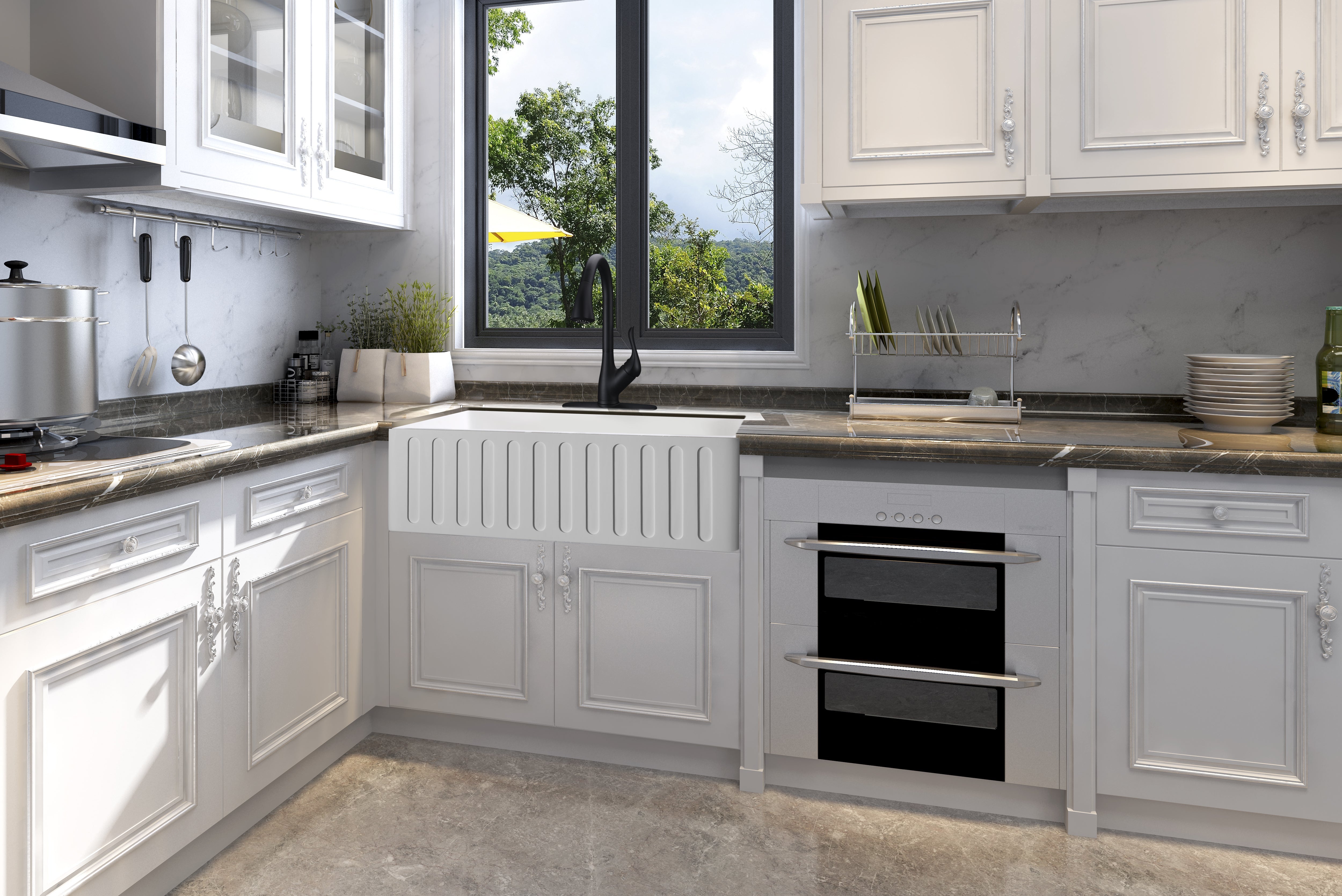 Roine Farmhouse Reversible Apron Front Solid Surface 30 in. Single Basin Kitchen Sink in White