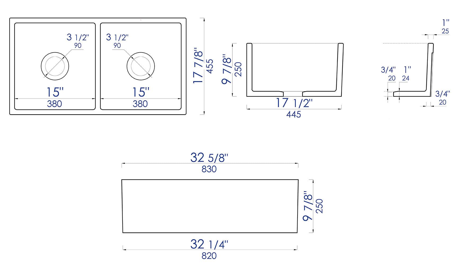 ALFI brand ABCO3318DB Concrete Color 33 inch Reversible Double Fireclay Farmhouse Kitchen Sink