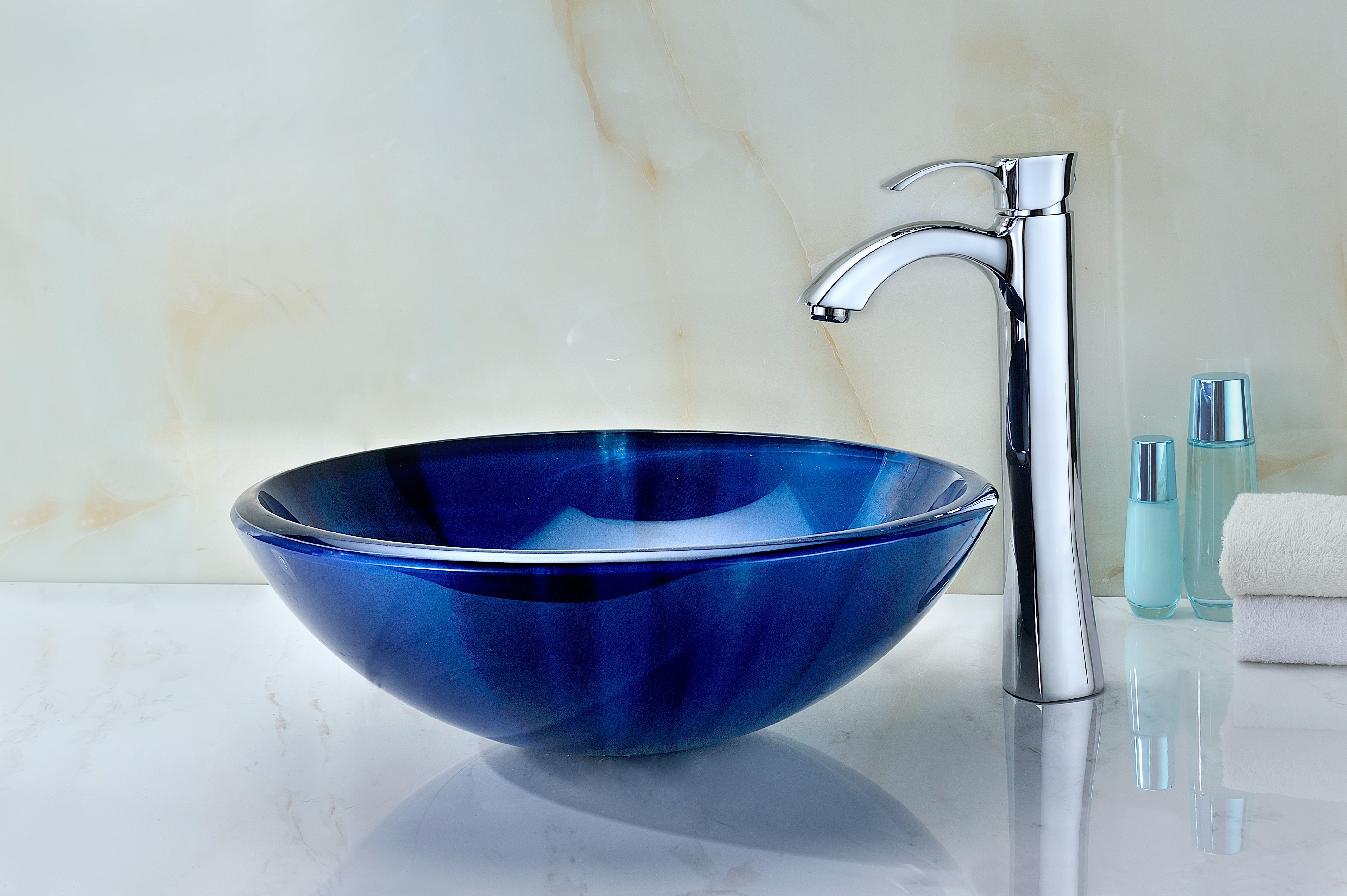 Meno Series Deco-Glass Vessel Sink in Lustrous Blue
