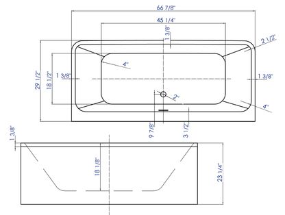 ALFI brand AB8859 67 inch White Rectangular Acrylic Free Standing Soaking Bathtub